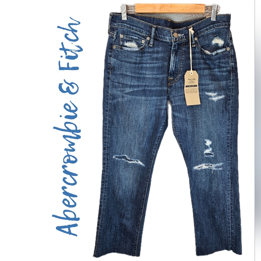 Abercrombie & Fitch Mens Kennan Straight Distress Cropped Denim Jeans Sz…31x32